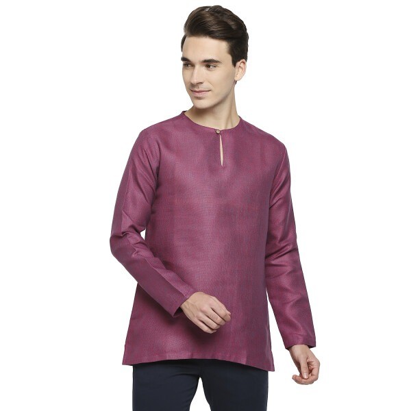 Two Toned Pink Spun Cotton Short Kurta With Simple Slit Front Opening