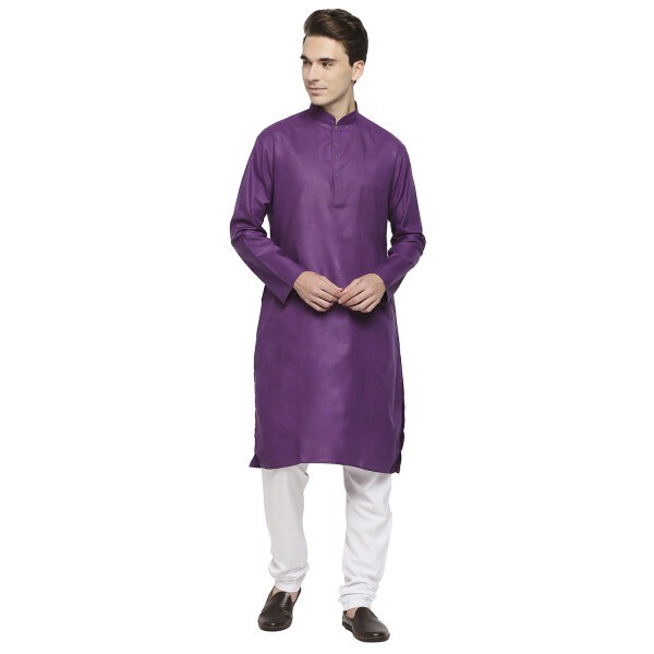 Basic Rich Purple Cotton Kurta With Contrast Buttons
